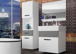 Kúpeľňový nábytok Belini biely mat / šedý mat + umývadlo + zrkadlo KOR M 3/1/W/WSR/0/ZW