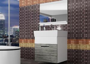 Kúpeľňový nábytok Belini šedý antracit Glamour Wood / biely mat + umývadlo + zrkadlo KOR M 1/1/W/GWW/0/ZW