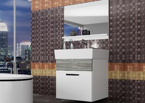 Kúpeľňový nábytok Belini biely mat / šedý antracit Glamour Wood + umývadlo + zrkadlo KOR M 1/1/W/WGW/0/ZW
