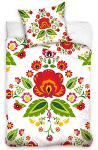 Tiptrade Bavlnené obliečky Folklór Ľudové kvety biela, 140 x 200 cm, 70 x 90 cm