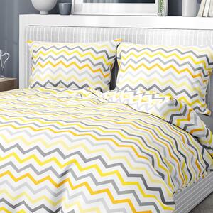 Goldea bavlnené posteľné obliečky - vzor 997 žltooranžové a sivé cik-cak prúžky 140 x 200 a 70 x 90 cm