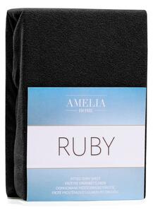 Čierna elastická plachta na dvojlôžko AmeliaHome Ruby Siesta, 180-200 x 200 cm
