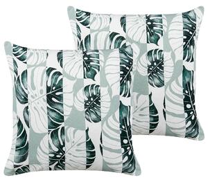 Sada 2 záhradných dekoratívnych vankúšov zelená so vzorom listov polyester 45 x 45 cm moderné vodoodolné vankúše