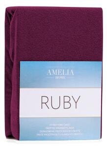 Tmavovínová elastická plachta na dvojlôžko AmeliaHome Ruby Dark Siesta, 220-240 x 220 cm