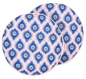 Sada 2 záhradných vankúšov modrá a ružová so vzorom pávieho peria polyester ø 40 cm moderné vodoodolné vankúše