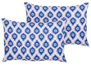 Sada 2 záhradných vankúšov modrá a ružová so vzorom pávieho peria polyester 40 x 60 cm moderné vodoodolné vankúše