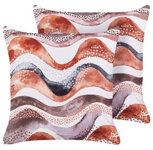 Sada 2 záhradných vankúšov hnedý polyester abstraktný motív vzor 45 x 45 cm moderné vonkajšie dekorácie vodoodolné