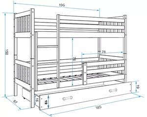 Poschodová posteľ CARINO NATURAL 80x190 cm s úložným priestorom
