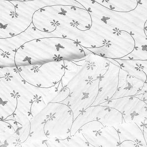 Goldea bavlnený krep - sivé kvietky a motýle na bielom 145 cm