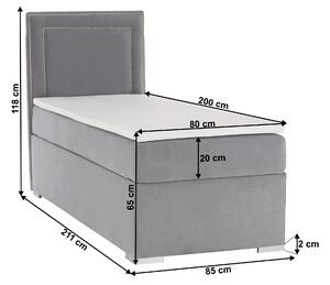 KONDELA Boxspringová posteľ, jednolôžko, svetlosivá, 80x200, ľavá, BILY