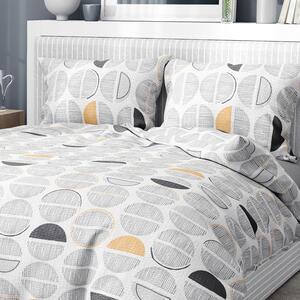 Goldea krepové posteľné obliečky - vzor 981 sivo-oranžové pruhované kruhy na bielom 140 x 220 a 70 x 90 cm