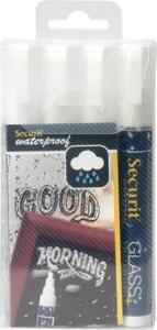 Kriedový popisovač vodeodolný Securit, hrúbka: 2-6 mm, biely, 4 ks