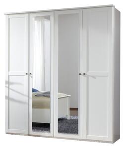Šatníková skriňa CHASE biela, 4 dvere, 2 zrkadlá