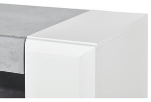 TV komoda CANTERO biela vysoký lesk/betón, šírka 140 cm