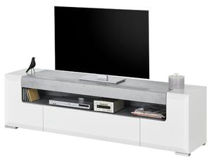 TV komoda CANTERO biela vysoký lesk/betón, šírka 190 cm