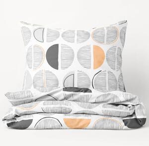 Goldea bavlnené posteľné obliečky - vzor 981 sivo-oranžové pruhované kruhy na bielom 200 x 200 a 2ks 70 x 90 cm