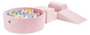 Ružové zamatové penové ihrisko 4 ks výška 30 cm 225x90 cm Montessori – Meowbaby