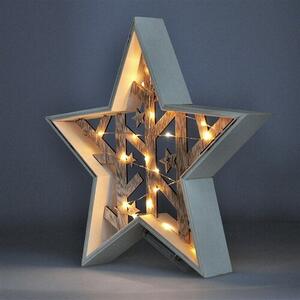 Solight LED vianočná hviezda, prírodné drevo 2 x AA, teplá biela