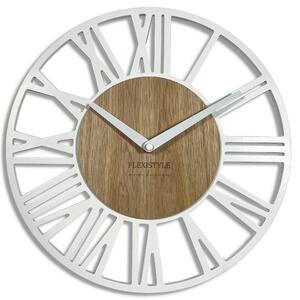Moderné drevené hodiny EKO Loft Piccolo biele+dub
