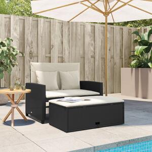 Záhradná pohovka s vankúšmi 2-miestna čierna polyrattan