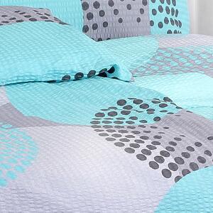 Goldea krepové posteľné obliečky - vzor 649 tyrkysové kruhy na sivom 140 x 220 a 70 x 90 cm