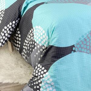 Goldea krepové posteľné obliečky - vzor 649 tyrkysové kruhy na sivom 140 x 200 a 70 x 90 cm