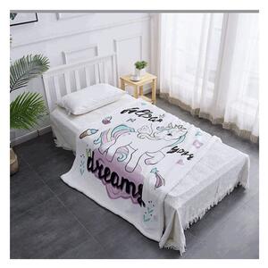 TEMPO Obojstranná baránková deka, biela / detský motív jednorožec, 127x152cm, UNIKORN