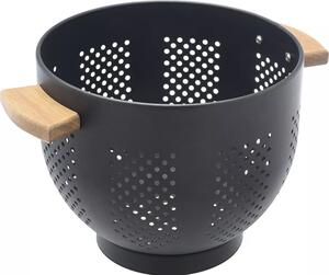 Cedník s drevenými držadlami, výška: 180 mm, priemer: 220 mm