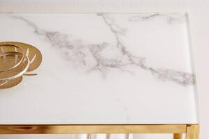 Dizajnová konzola Latrisha 80 cm bielo-zlatá - vzor mramor