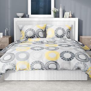 Goldea krepové posteľné obliečky - vzor 1018 žlté a sivé kruhy 140 x 200 a 70 x 90 cm