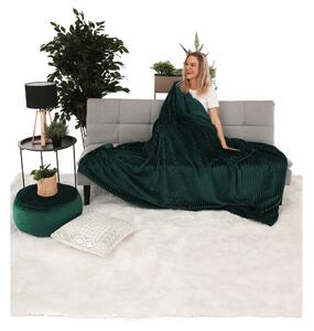 KONDELA Plyšová pruhovaná deka, smaragdová, 160x200cm, TELAL