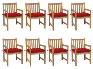 Záhradné stoličky 8 ks s červenými podložkami tíkový masív