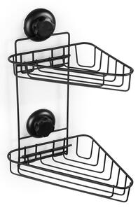Čierna samodržiaca nástenná rohová kúpeľňová polička Compactor Bestlock Black Corner Rack 2 Shelves