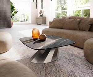 DELIFE Konferenčný stolík Edge zaoblený tvar 90x90 cm keramika Laminam® Noir Desir hnedá Parabi nerezová oceľ kefovaná