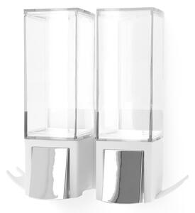 Biely nástenný samodržiaci dvojitý dávkovač na mydlo Compactor Clevek Double Dispenser