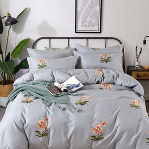 Francúzske posteľné obliečky CRUZ GRAY FLOWER 200x220cm - 200 x 220 cm - 6 SET 1x prikrývka 2x vankúš 2x malý vankúš 1x plachta