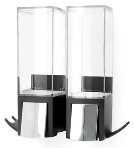 Čierny nástenný samodržiaci dvojitý dávkovač na mydlo Compactor Clevek Double Dispenser