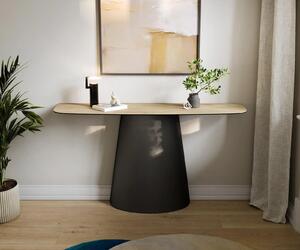 DELIFE Konzolový stolík Edge zaoblený 140×40 cm keramika Laminam® sabbia dubová farba Conos kov čierna