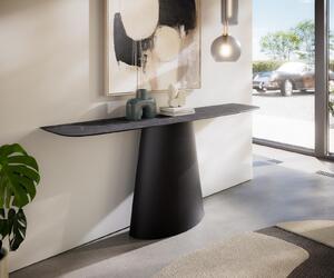 DELIFE Konzolový stolík Edge zaoblený 180×40 cm keramika Laminam® Nero Greco antracitová Conos kov čierna