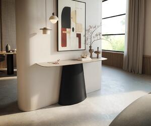 DELIFE Konzolový stolík Edge zaoblený 140×40 cm keramika Laminam® Travertino Bianco krémovo biela Conos kov čierna