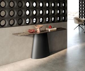 DELIFE Konzolový stolík Edge zaoblený tvar 180×40 cm keramika Emperador Extra Lucidato tmavohnedá kužeľová kov čierna