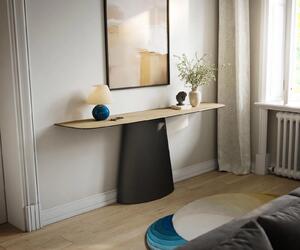 DELIFE Konzolový stolík Edge zaoblený 180×40 cm keramika Laminam® sabbia dubová farba Conos kov čierna