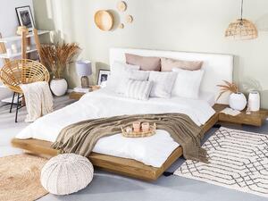 Drevená posteľ svetlohnedá 180 x 200 cm s lamelovým roštom imitácia kože borovica japonská moderná
