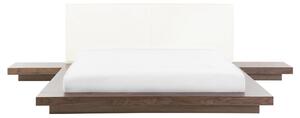 Posteľ v japonskom štýle hnedý jaseň 160 x 200 cm nízky drevený rám postele z MDF koženkové čelo nočné stolíky