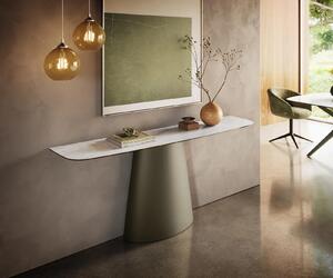DELIFE Konzolový stolík Edge zaoblený tvar 180×40 cm keramika onyx perla Conos kov titánová farba