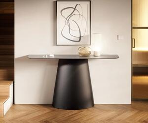 DELIFE Konzolový stolík Edge zaoblený 140×40 cm keramika betón sivá Conos kov čierna