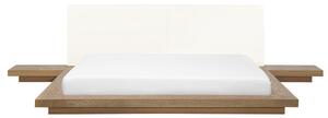 Drevená posteľ svetlohnedá 180 x 200 cm s lamelovým roštom imitácia kože borovica japonská moderná
