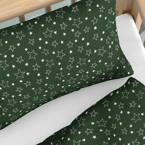 Goldea vianočné bavlnené obliečky do detské postieľky - vzor x-29 biele hviezdičky na zelenom 90 x 120 a 40 x 60 cm