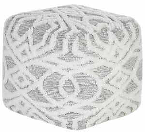 Taburetka sivá biela bavlna polyester 40 x 40 cm štvorcový tvar geometrický vzor makramé boho štýl podnožka puf obývačka spálňa