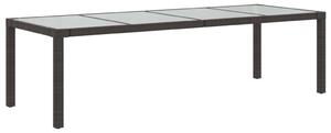 Záhradný stôl hnedý 250x100x75 cm tvrdené sklo a polyratan